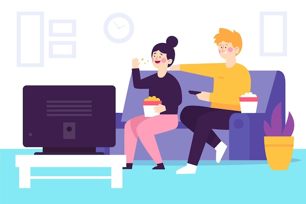 People watching a movie at home together