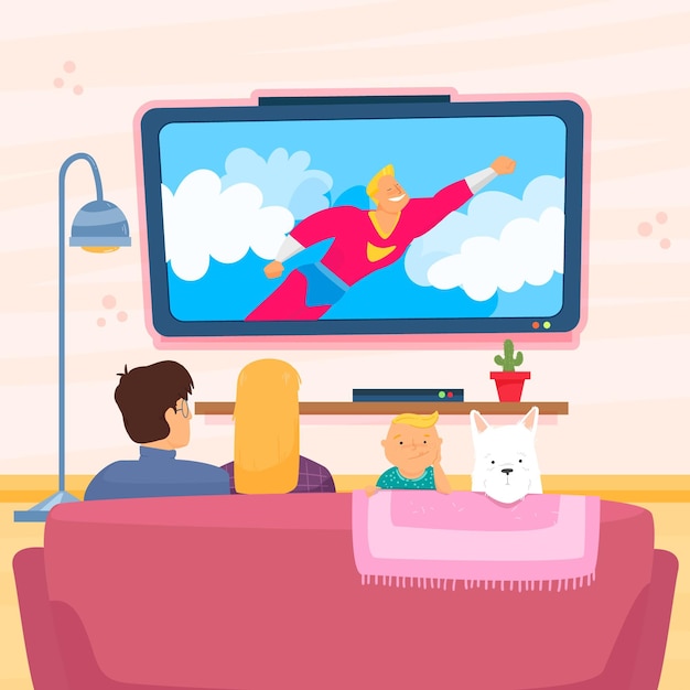 People watching a movie at home