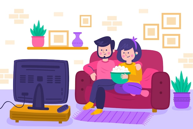 People watching a movie at home